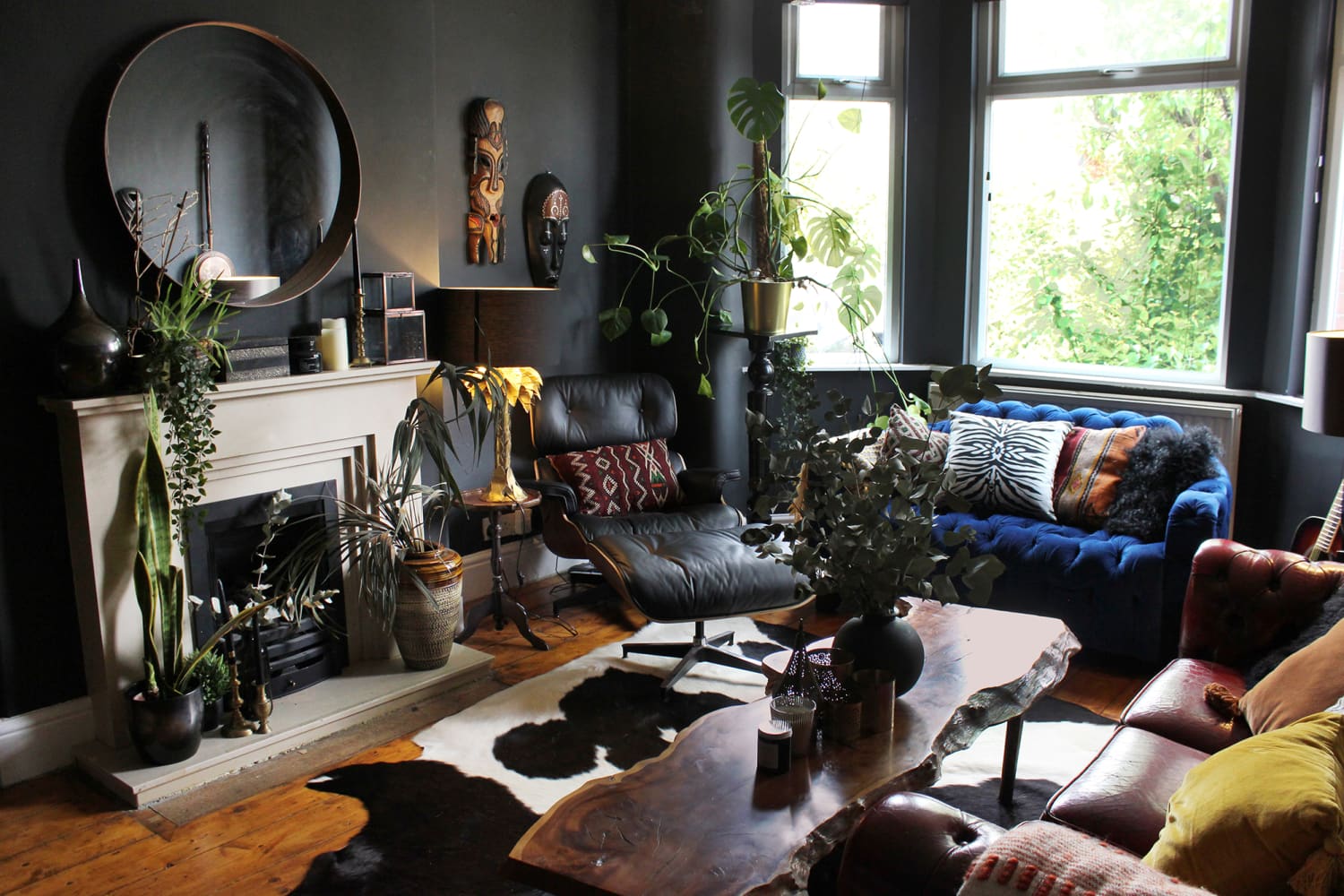 moody maximalist living room